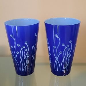 Ajka Crystal Wedgwood Neptune Blue Pair of Highball Glasses